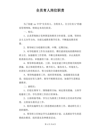 【学校管理规章制度】全员育人岗位职责