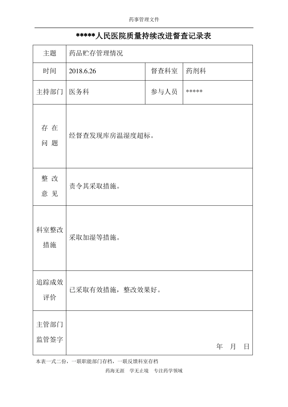 【实用】药品贮存管理情况质量持续改进督查记录表√_第2页