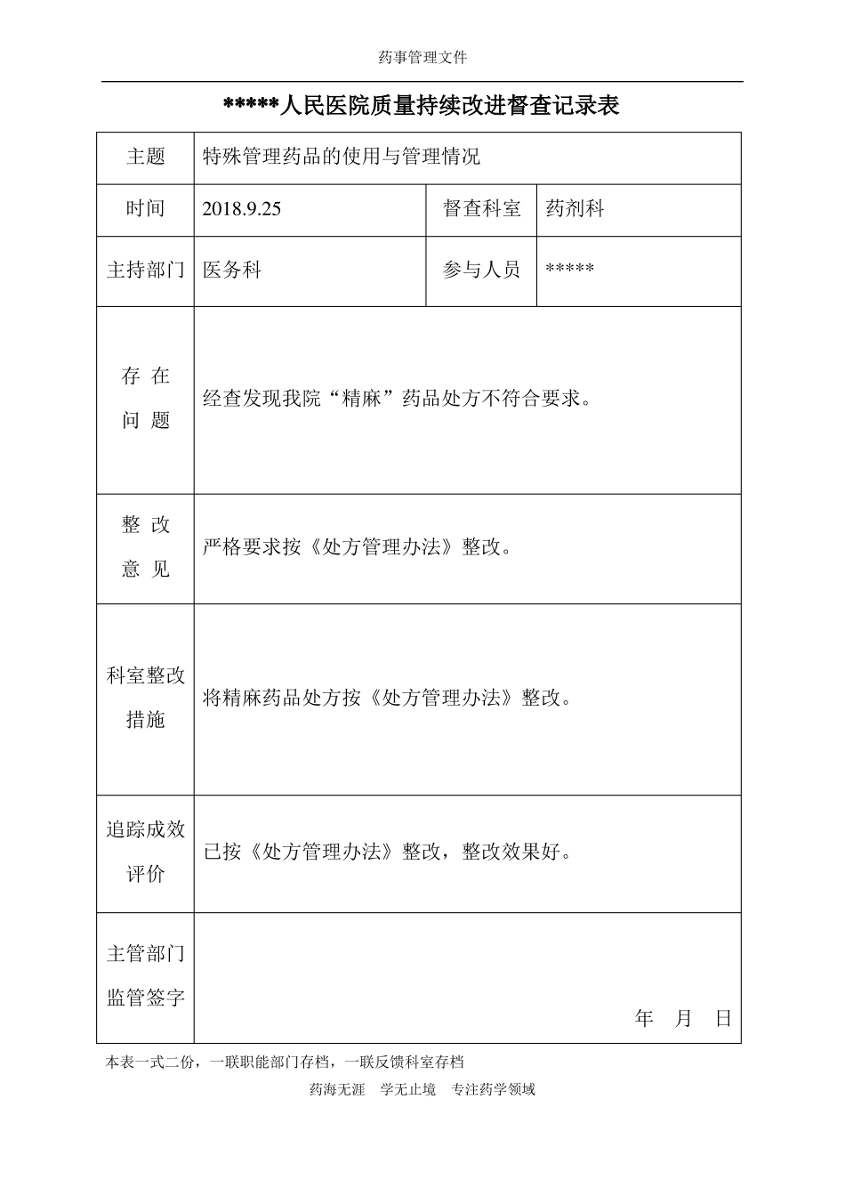 【实用】特殊管理药品管理与使用-质量持续改进督查记录表_第3页