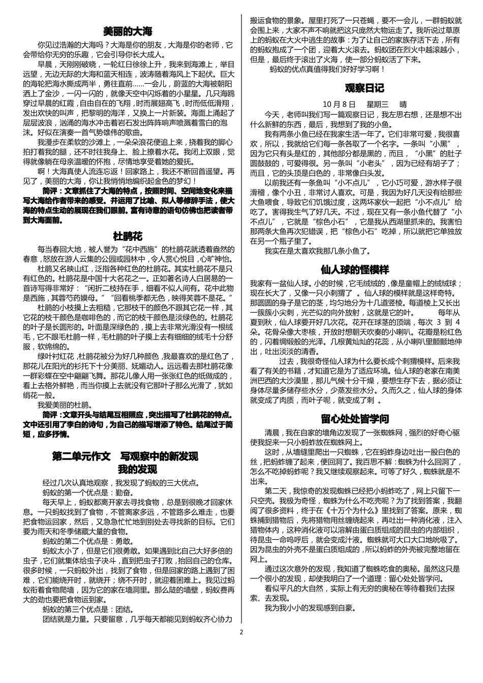 【打印】人教版四年级语文上册同步作文范文A4打印_第2页