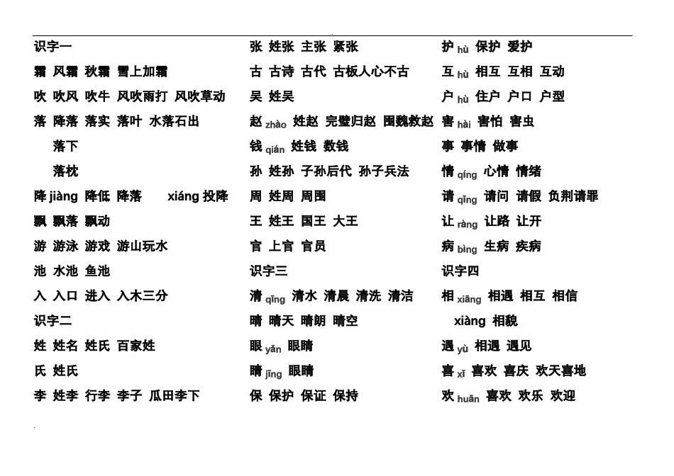 【推荐】一年级语文下册识字表可打印最全版本_第1页