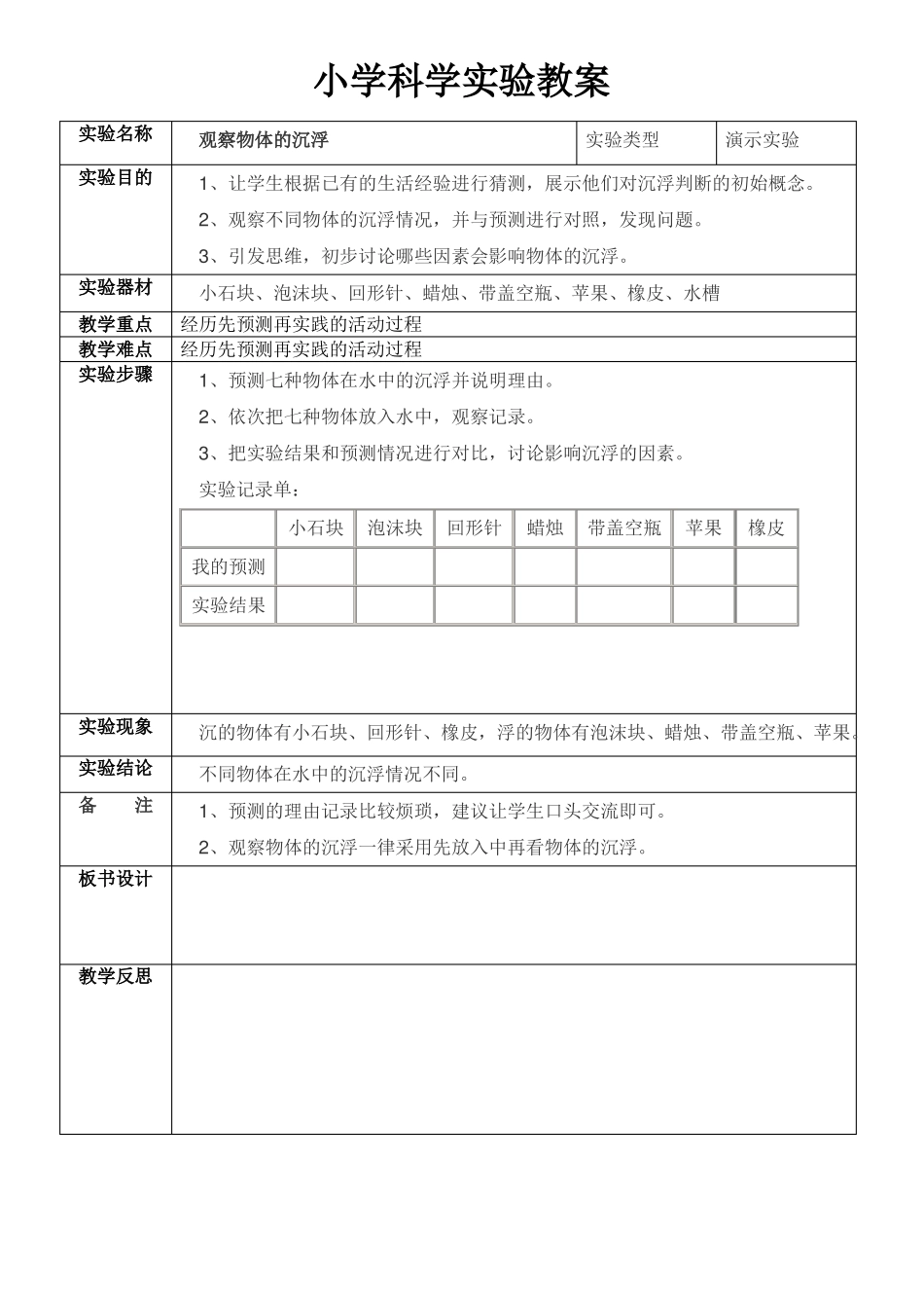 【推荐】教科版五年级下册小学科学试验教案-可编辑模板_第1页