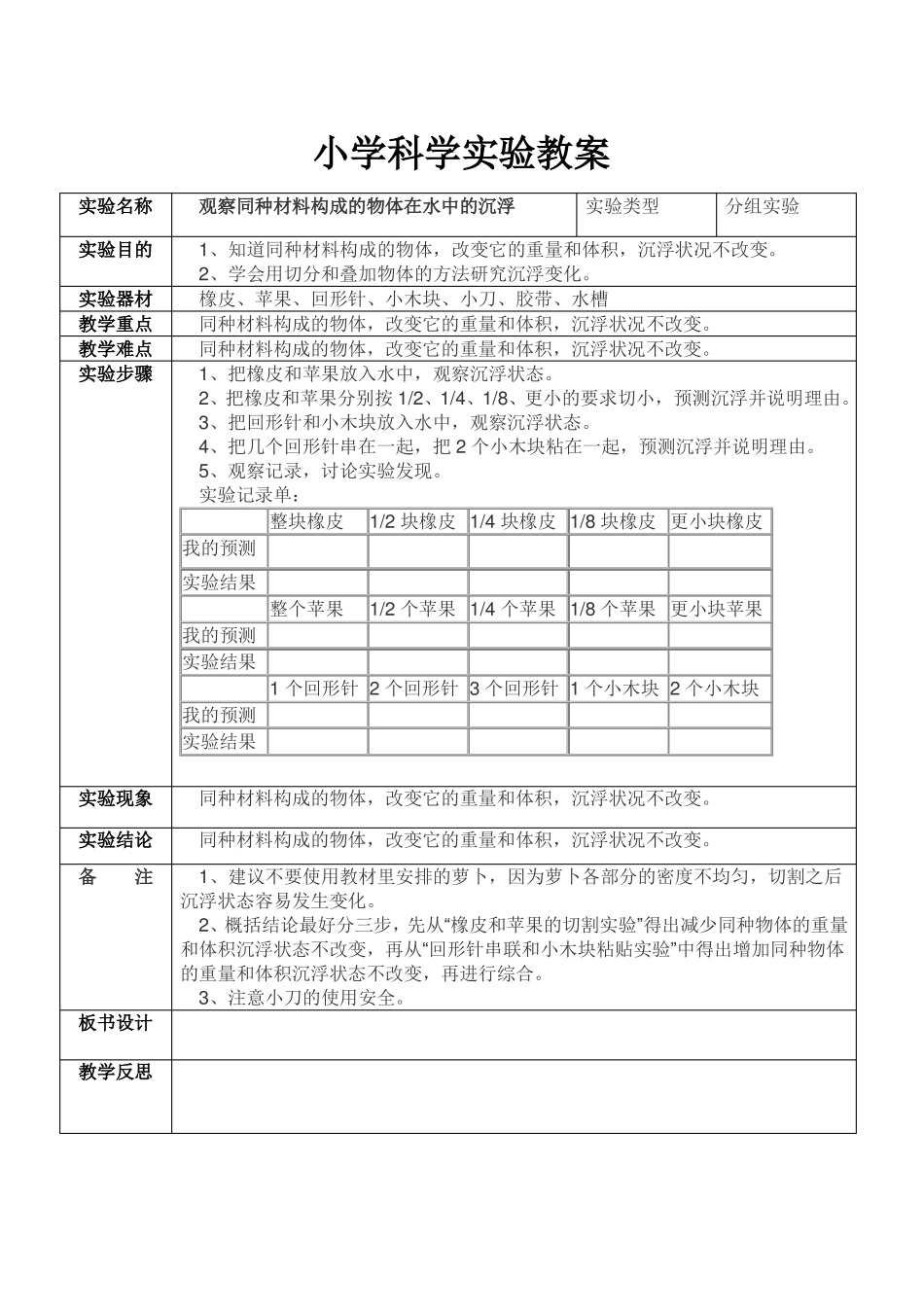 【推荐】教科版五年级下册小学科学试验教案-可编辑模板_第2页