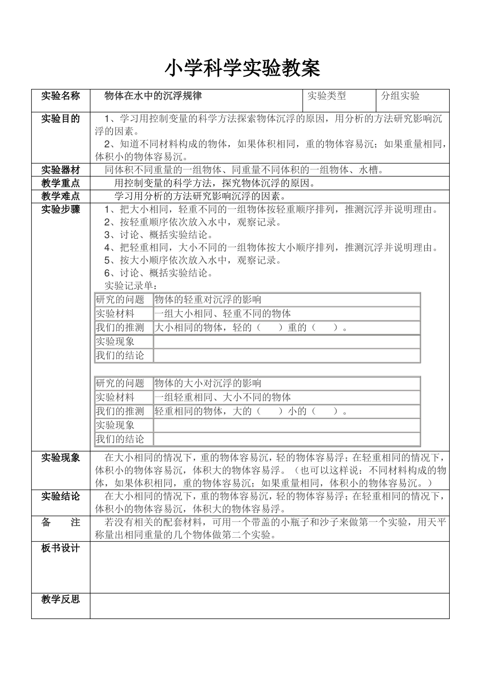 【推荐】教科版五年级下册小学科学试验教案-可编辑模板_第3页