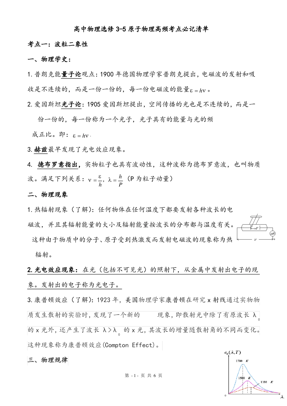 【整理】高中物理选修5原子物理高频考点必记清单_第1页