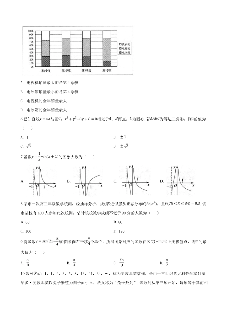 【级联考】云南昆明2019届高三复习教学质量检测理科数学试题原卷版_第2页