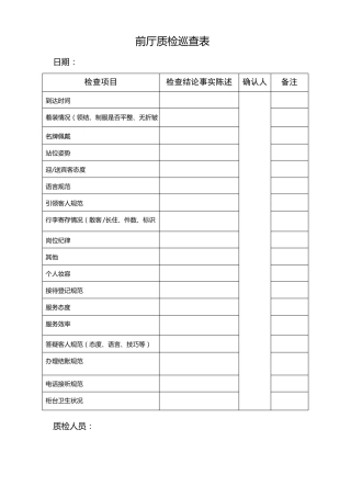 【通用】酒店质检表格
