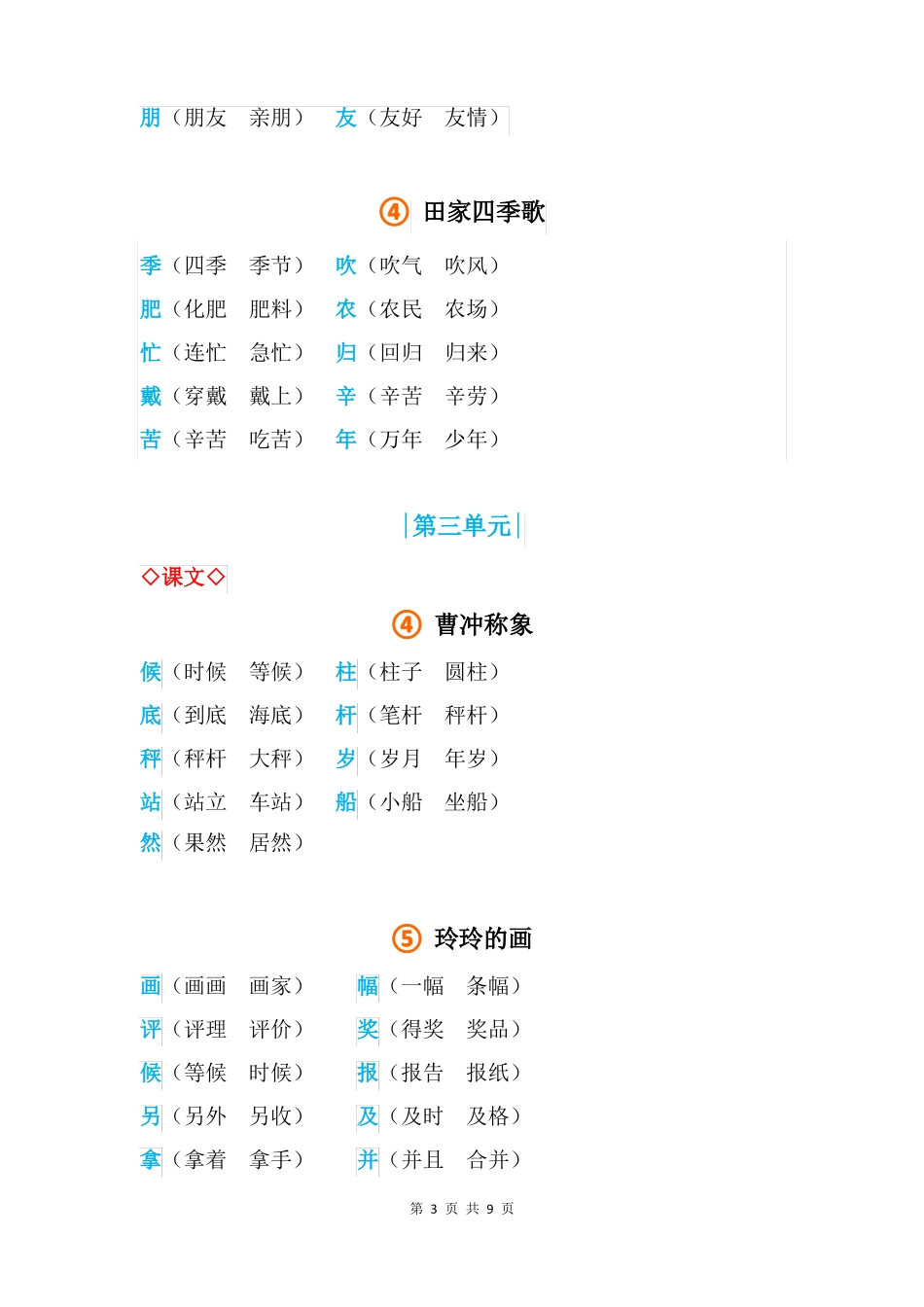 【部编版】二年级语文上册课本写字表组词精编版_第3页