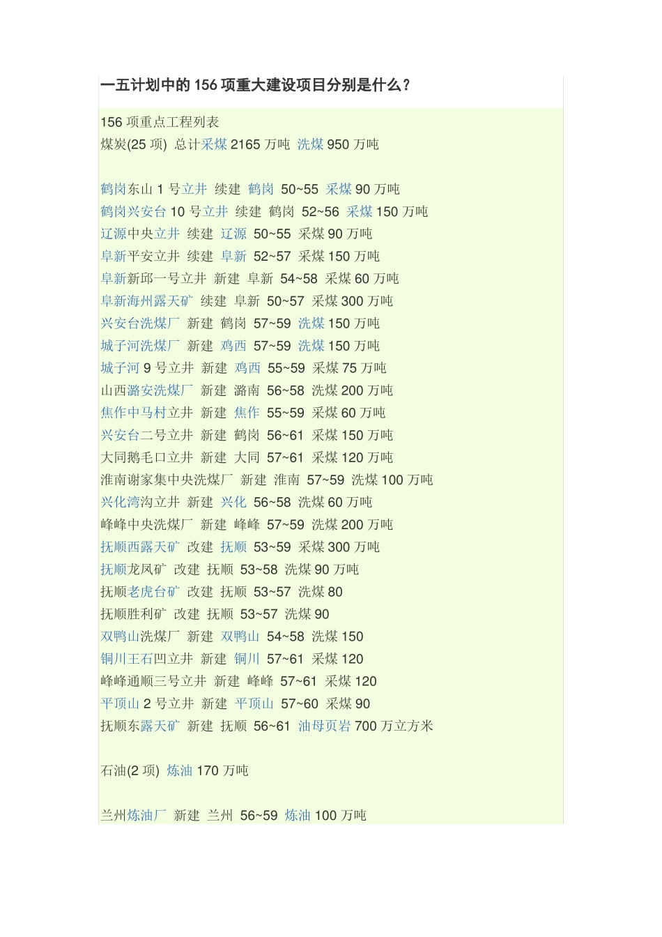 一五计划中的156项重大建设项目分别是什么_第1页