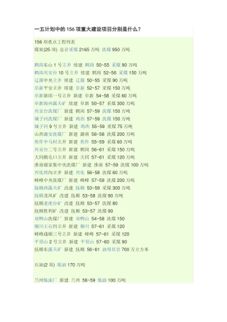 一五计划中的156项重大建设项目分别是什么