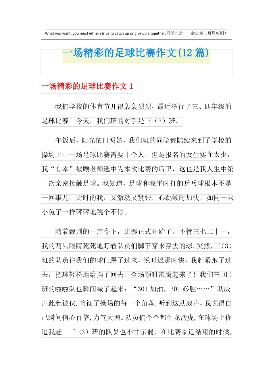 一场精彩的足球比赛作文12篇_第1页