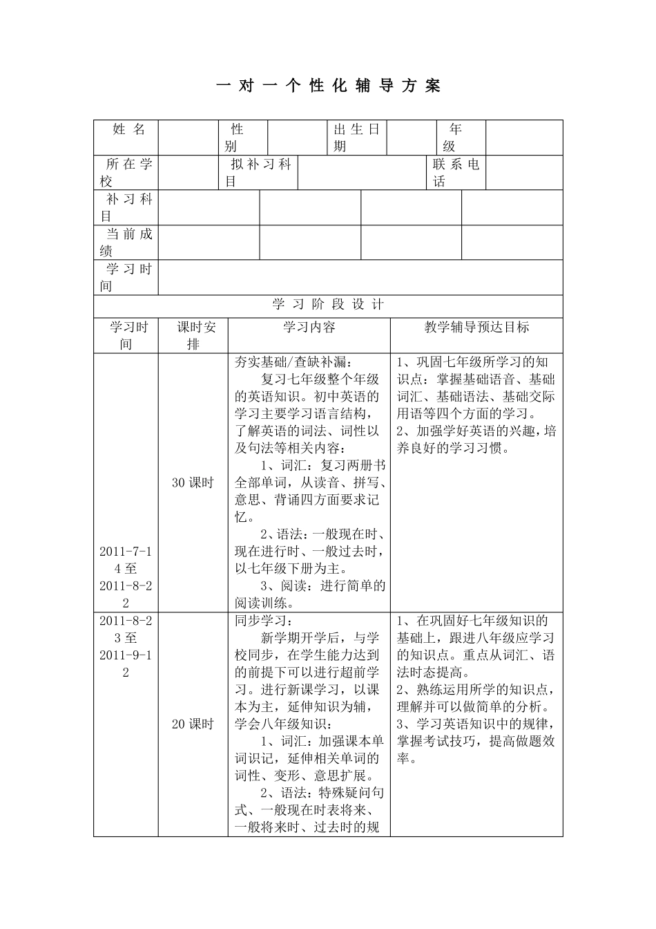 一对一个性化辅导方案集锦_第1页