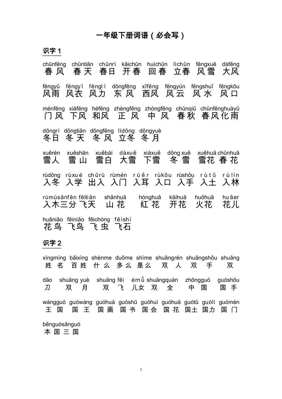 一年级下册词语带拼音演示教学_第1页