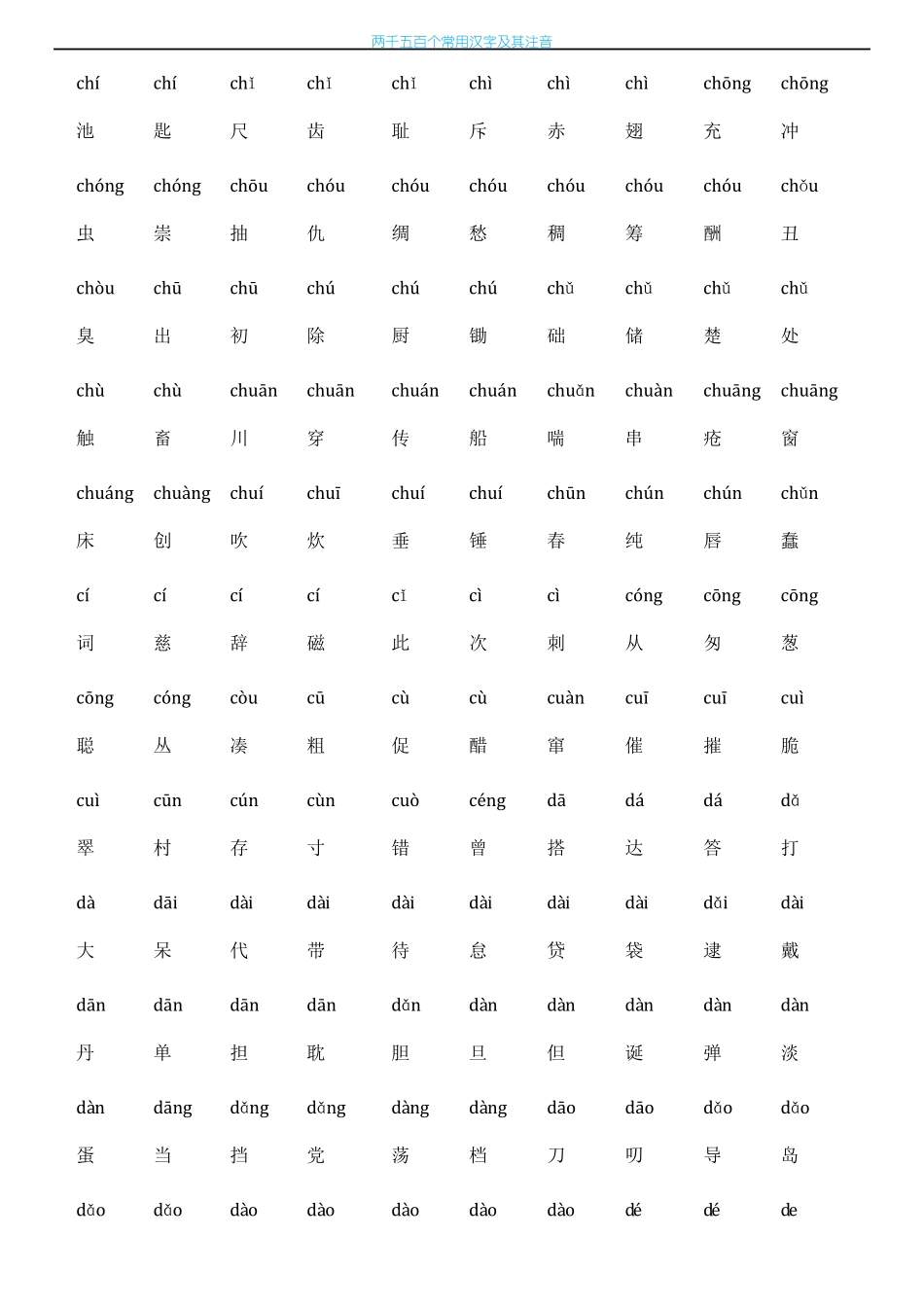 一年级常用汉字大全含拼音_第3页