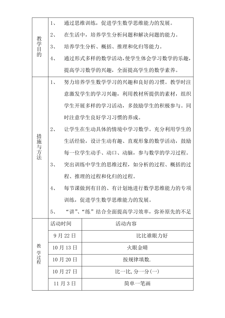 一年级数学思维训练课活动计划_第2页