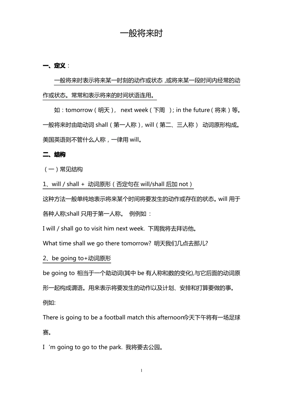 一般将来时的定义、结构、例句、用法_第1页