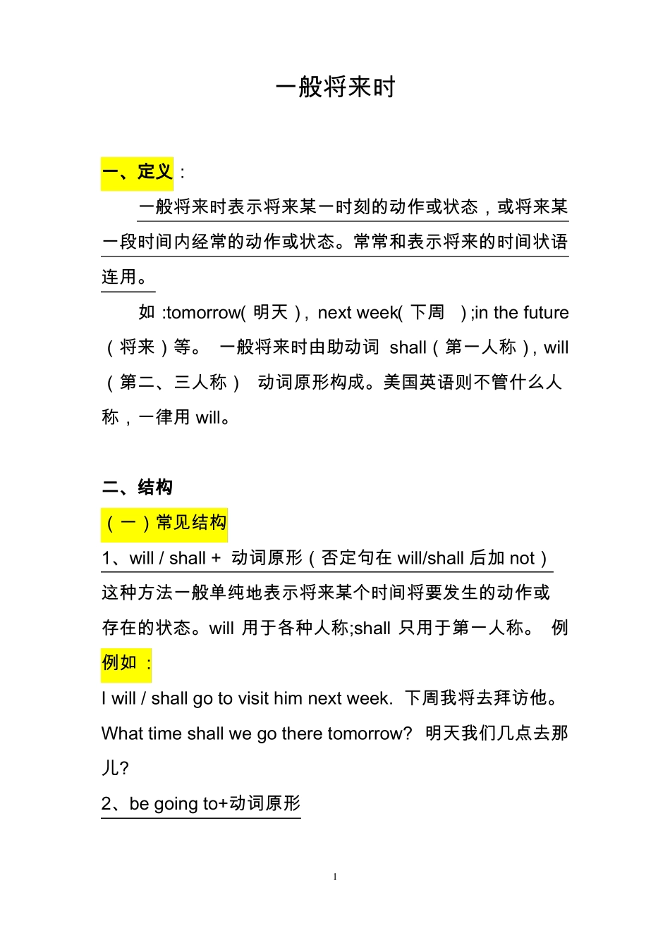 一般将来时的定义、结构、例句、用法剖析_第1页