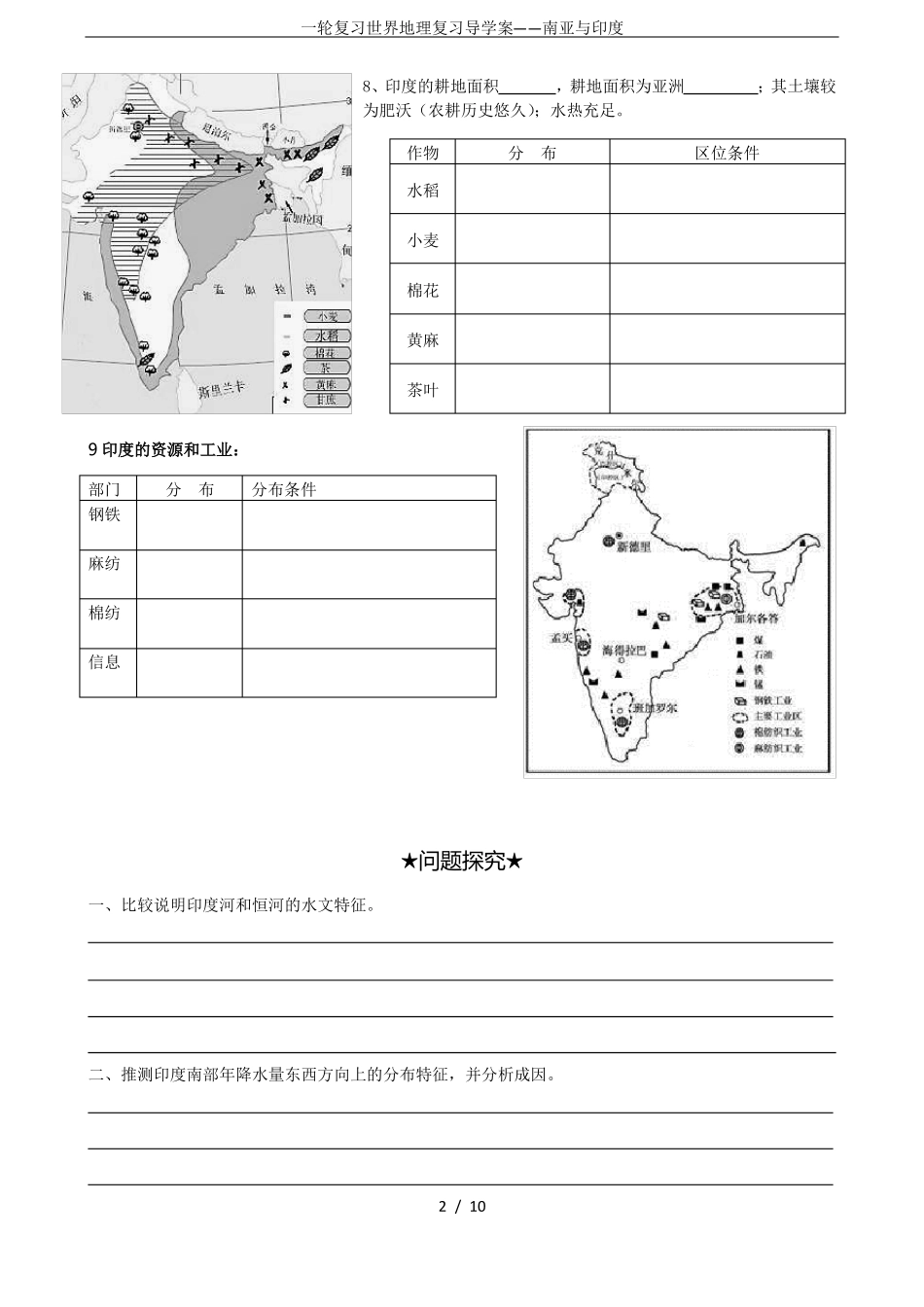 一轮复习世界地理复习导学案——南亚与印度_第2页