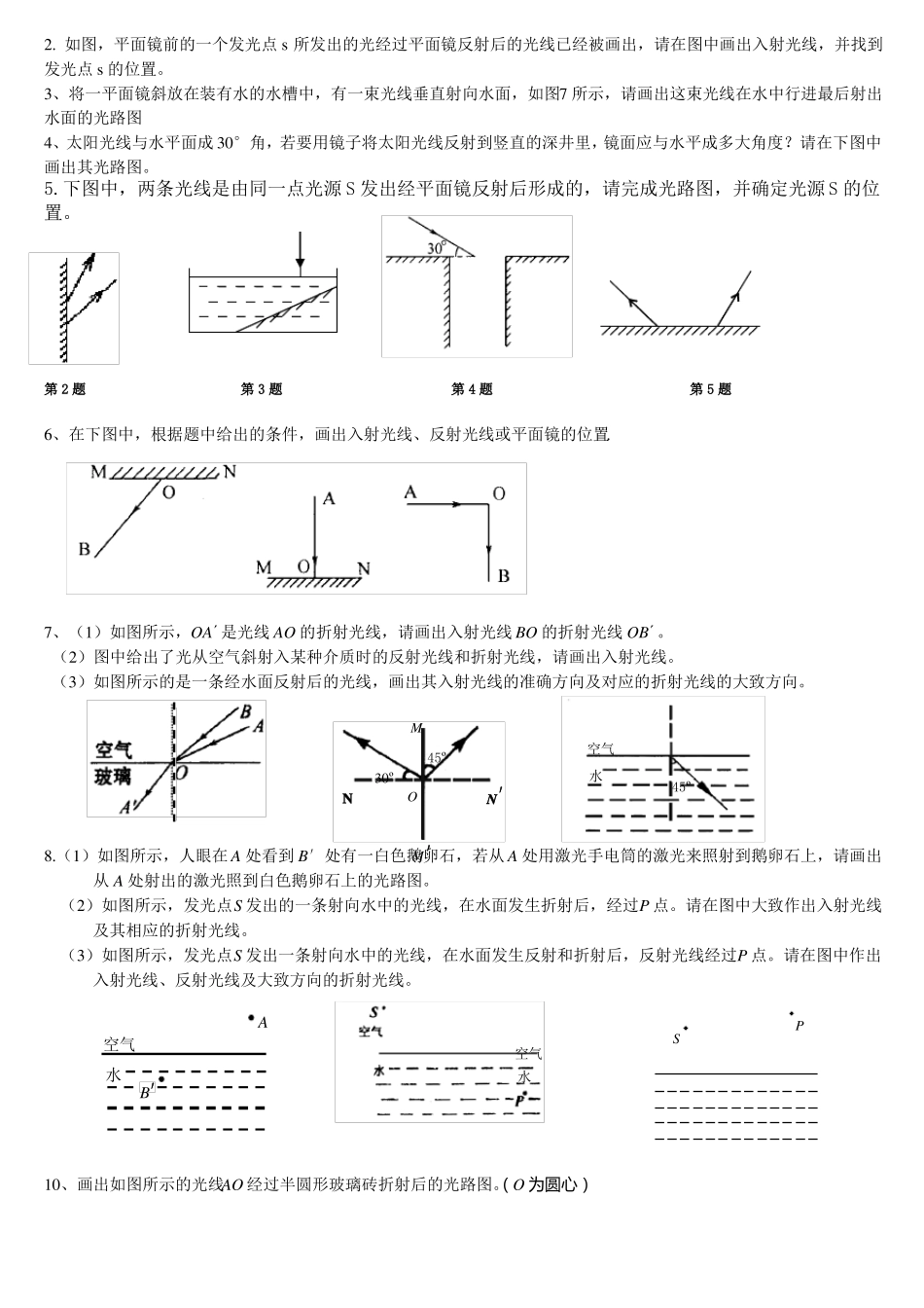 七下科学反射和折射画图及练习汇编_第2页