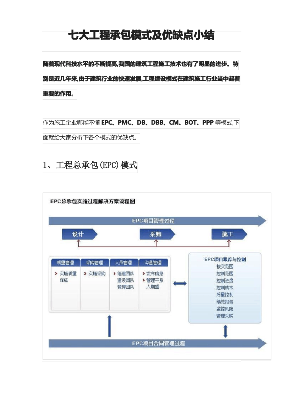 七大工程承包模式及优缺点小结_第1页