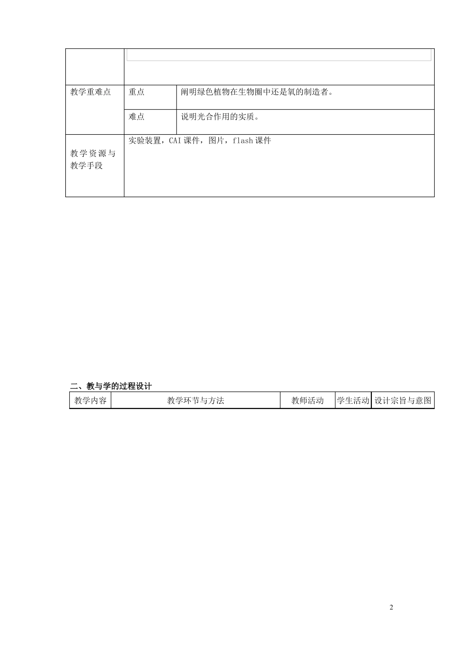 七年级生物下册1光合作用吸收二氧化碳释放氧气教学设计新人教版课件_第2页