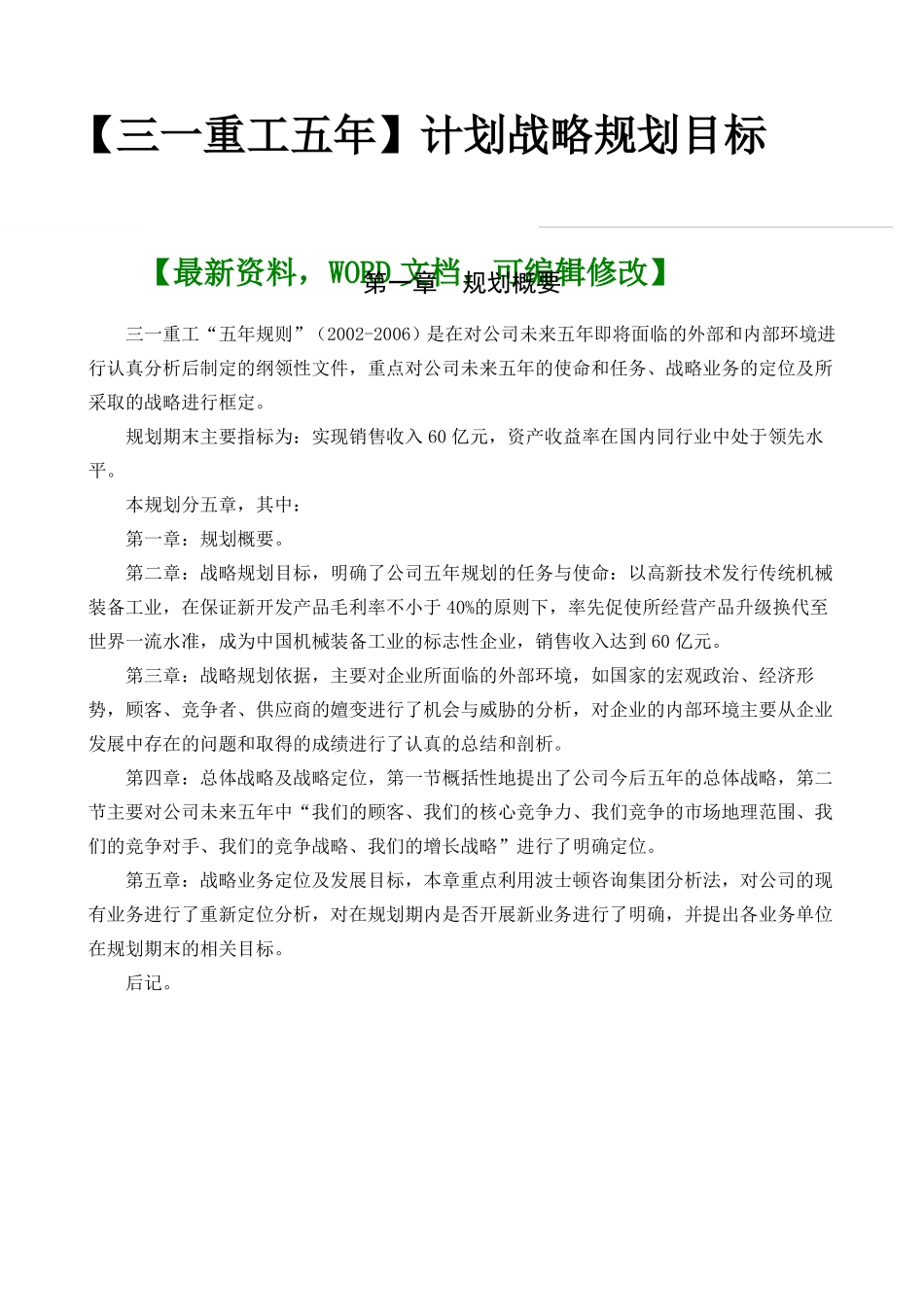 三一重工五年计划战略规划目标_第1页