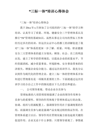 三标一体培训心得体会