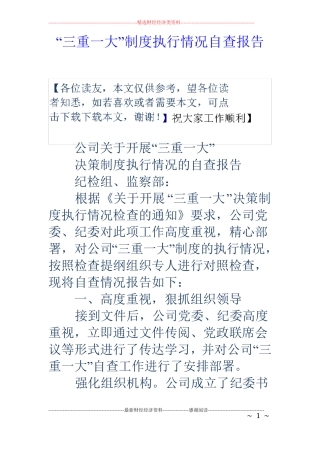 三重一大制度执行情况自查报告