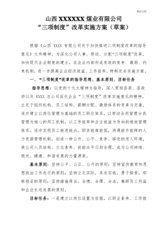 三项制度改革实施方案