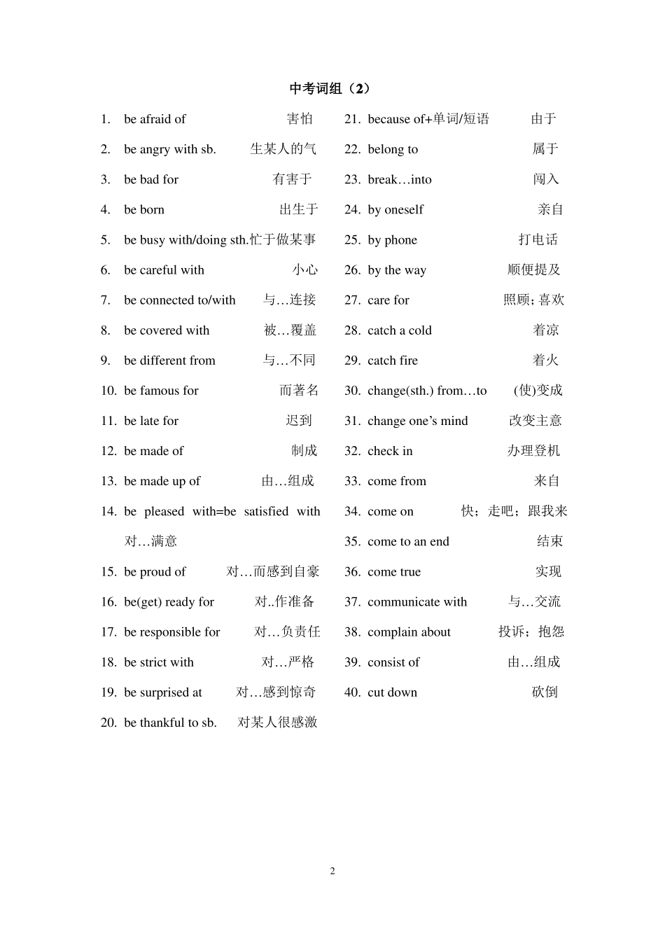 上海中考要求掌握的考纲词组中英文默写_第2页