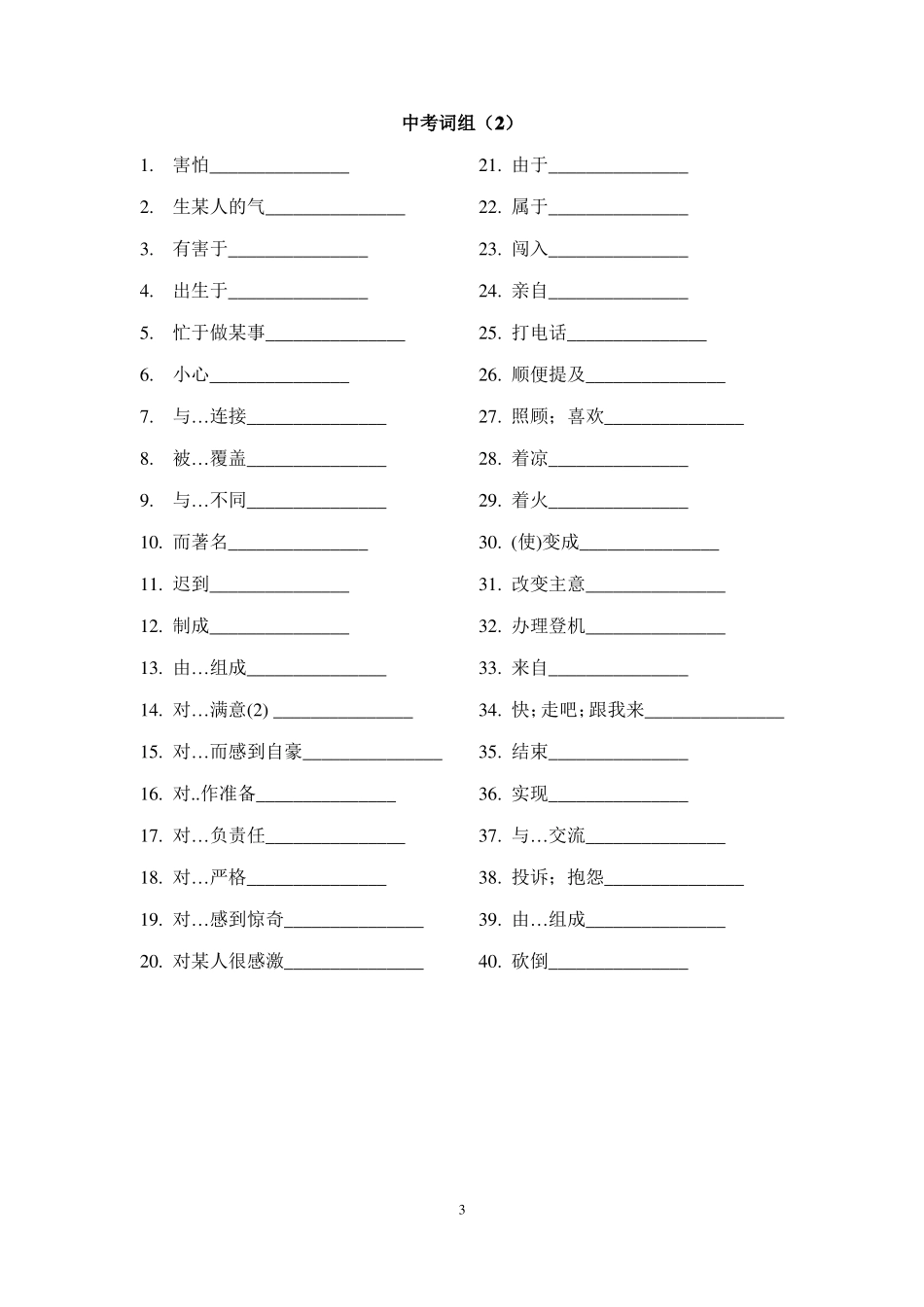 上海中考要求掌握的考纲词组中英文默写_第3页