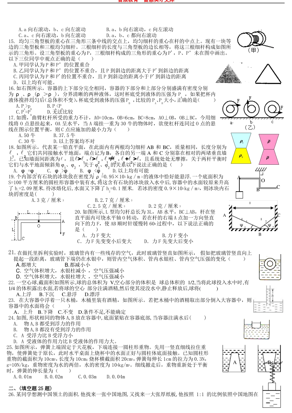 上海物理业余学校物理A9A10班竞赛训练试题密度、压_第2页