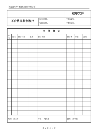 不合格品控制计划