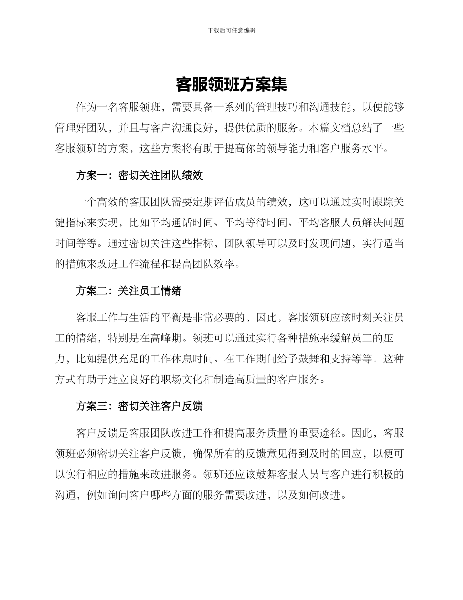 客服领班方案集_第1页