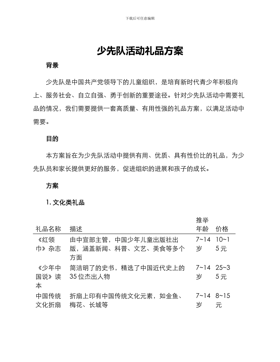 少先队活动礼品方案_第1页