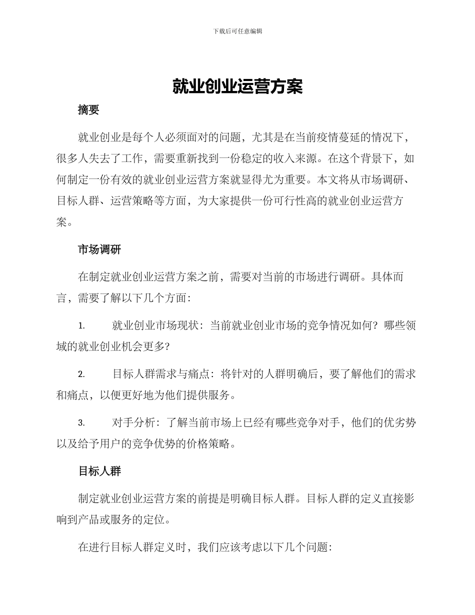 就业创业运营方案_第1页