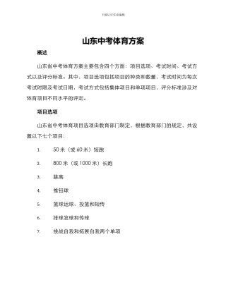 山东中考体育方案