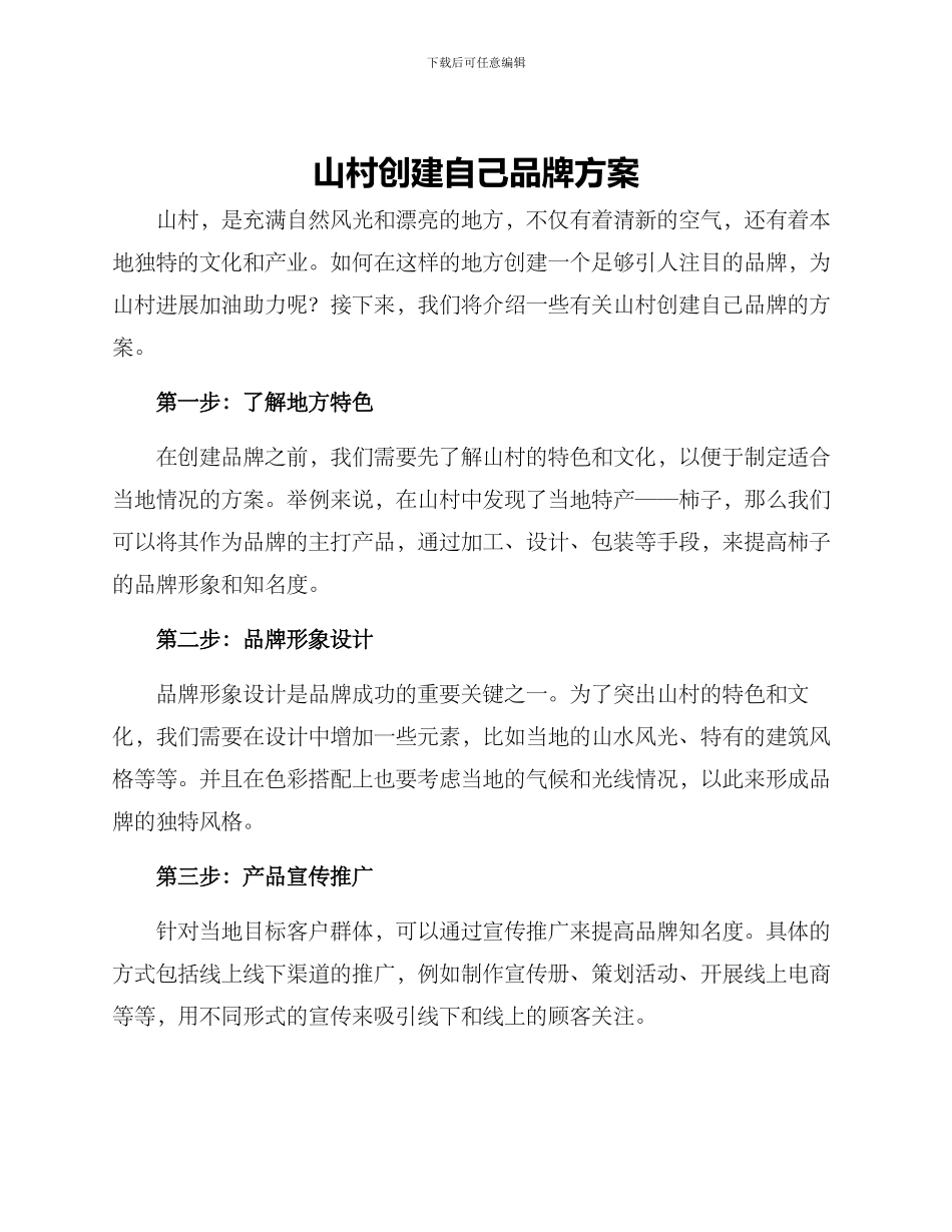 山村创建自己品牌方案_第1页