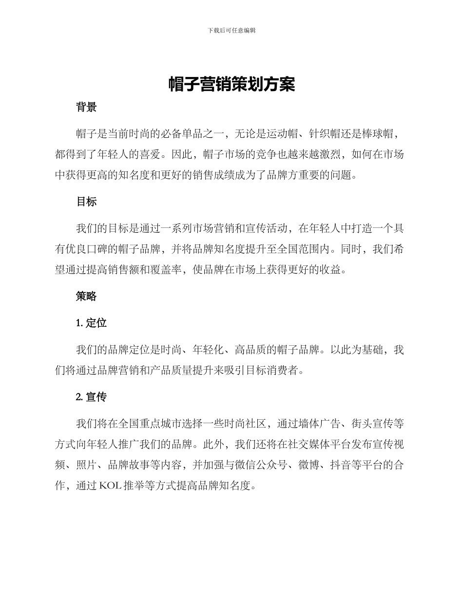 帽子营销策划方案_第1页