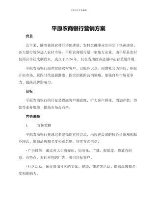 平原农商银行营销方案