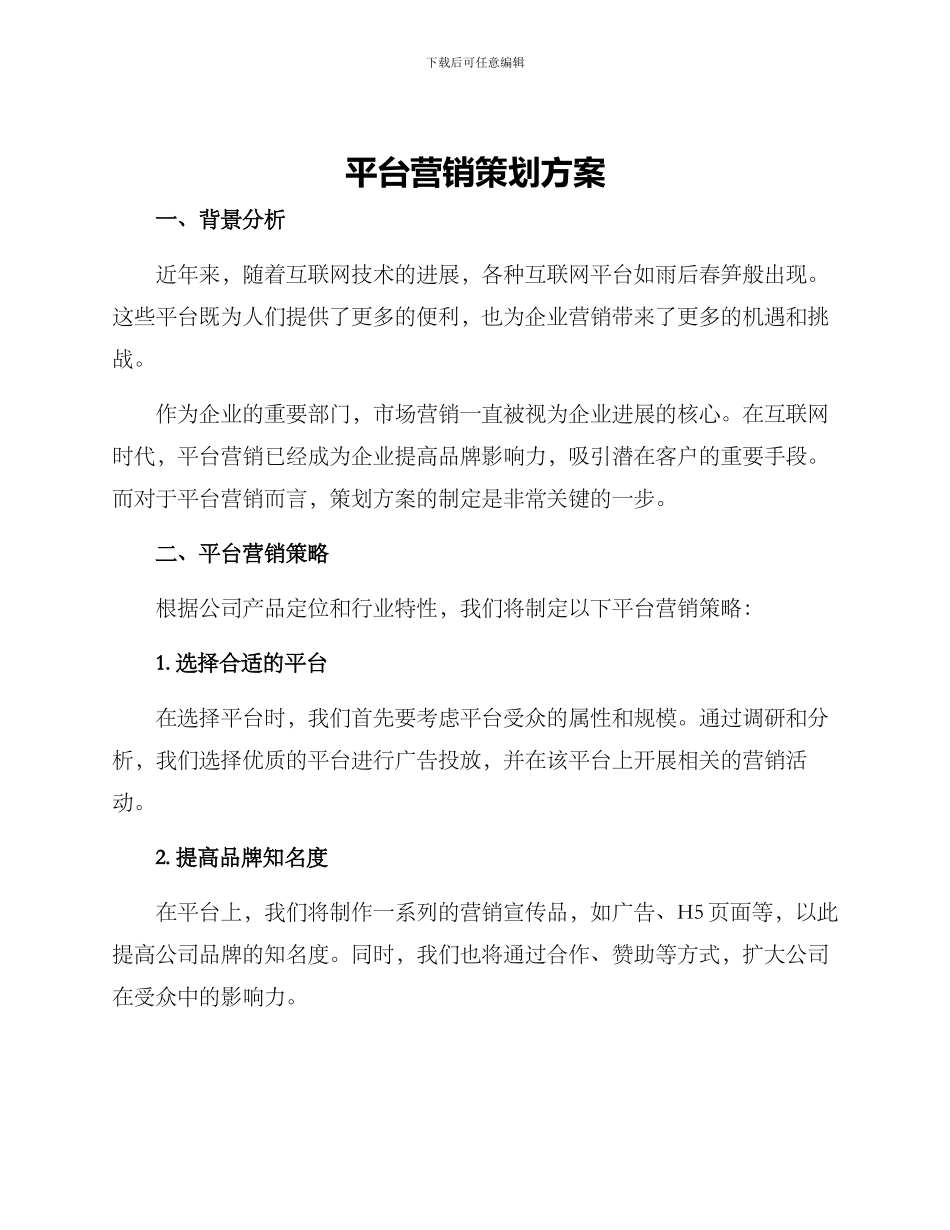 平台营销策划方案_第1页