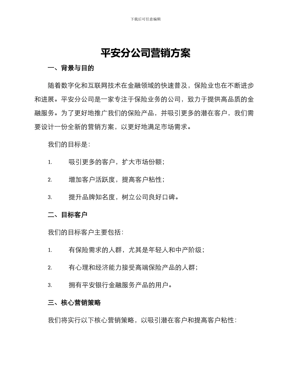 平安分公司营销方案_第1页