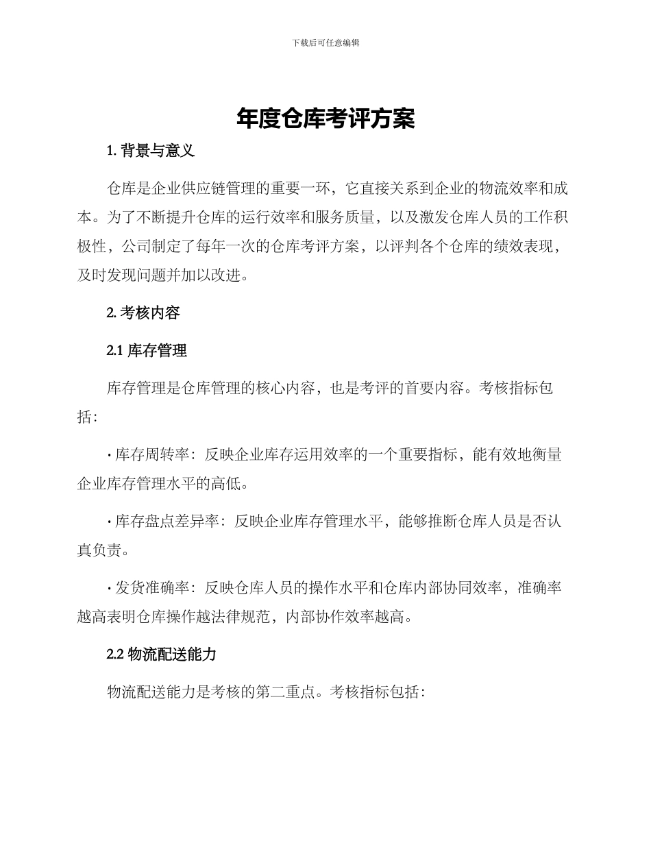年度仓库考评方案_第1页