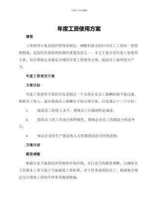 年度工资使用方案