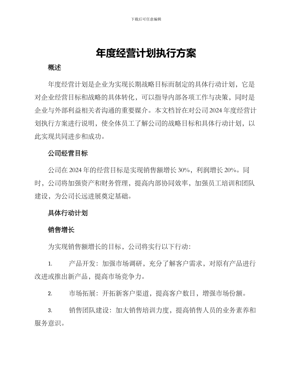 年度经营计划执行方案_第1页