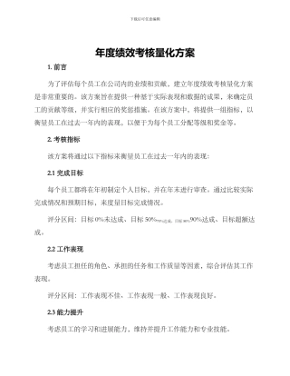 年度绩效考核量化方案