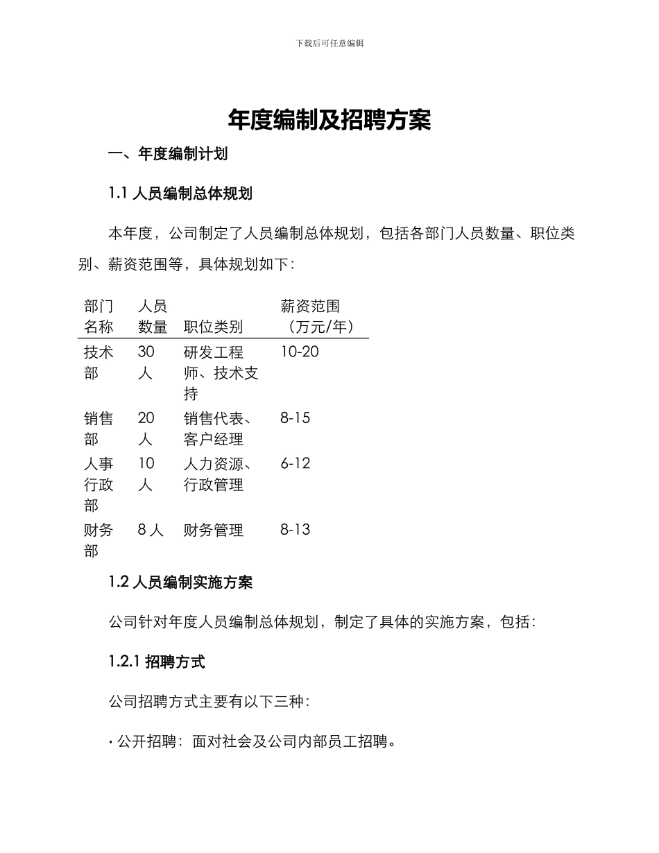 年度编制及招聘方案_第1页