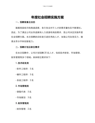 年度社会招聘实施方案