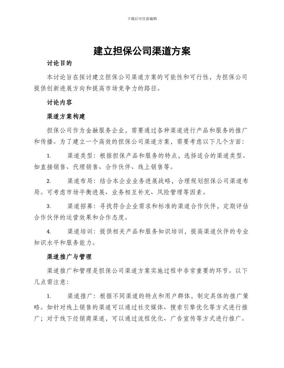 建立担保公司渠道方案_第1页