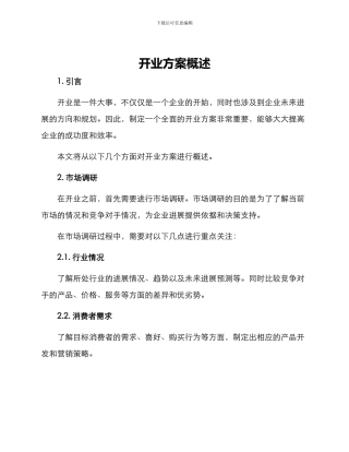 开业方案概述